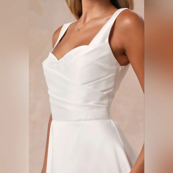 Lulus Modern Affection White Taffeta Pleated Sleeveless Maxi Dress Wedding - Picture 4 of 10